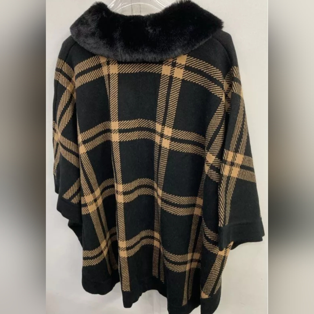 Anne Klein Zip Front Black/Camel Poncho Sweater Size XL NWT MSRP $159 - Picture 7 of 8